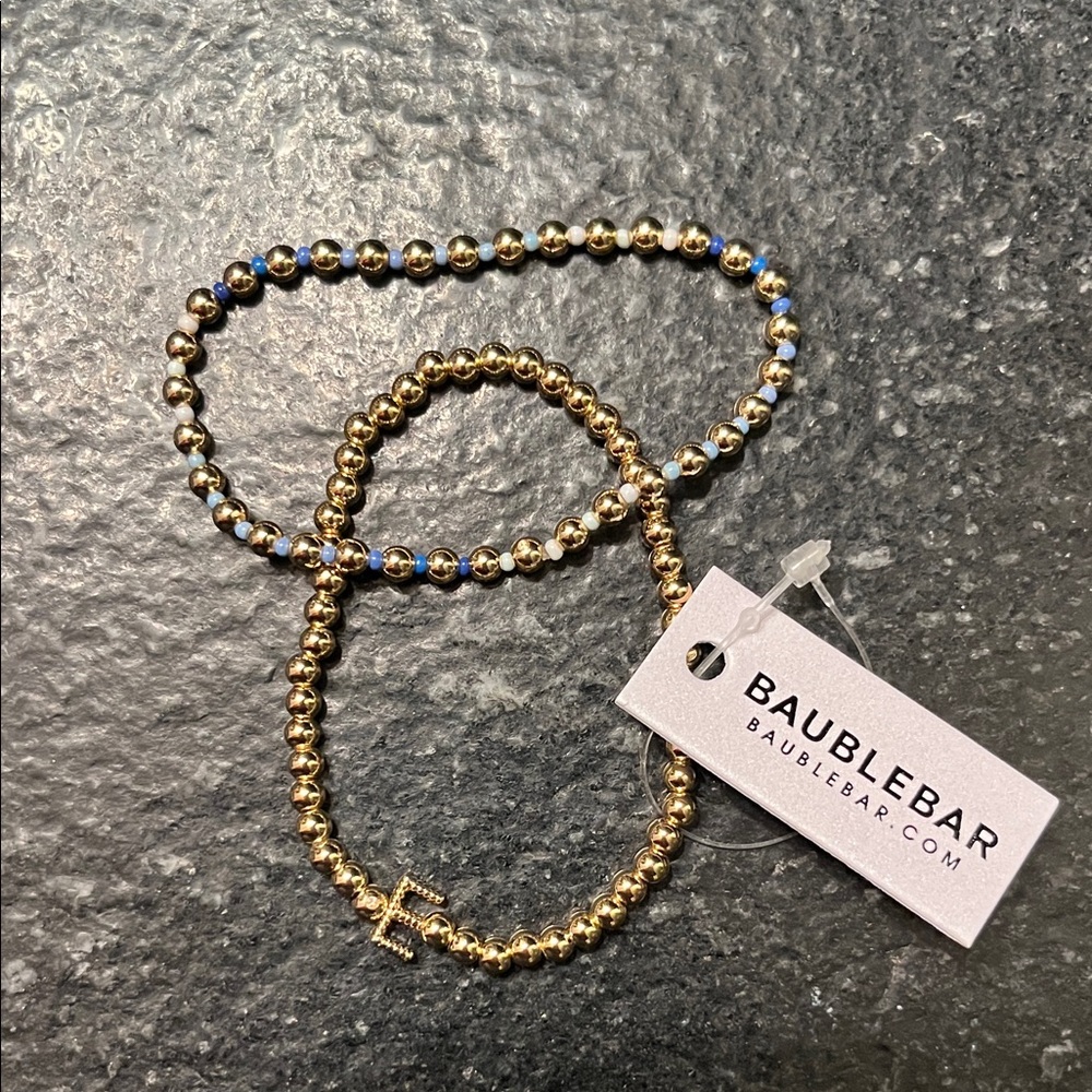 BaubleBar Gold and Blue Beaded Bracelet Duo
